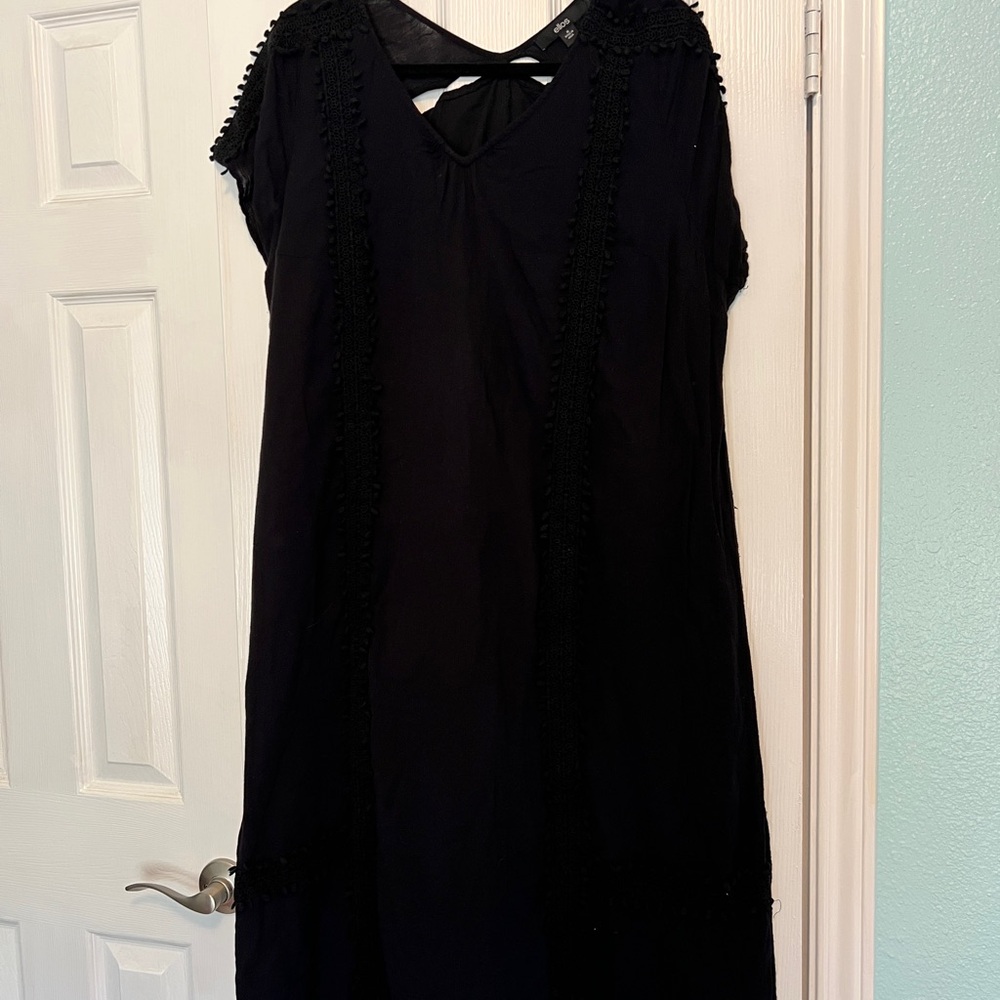Ellos Black Gauze Lined Dress with Lace Trim